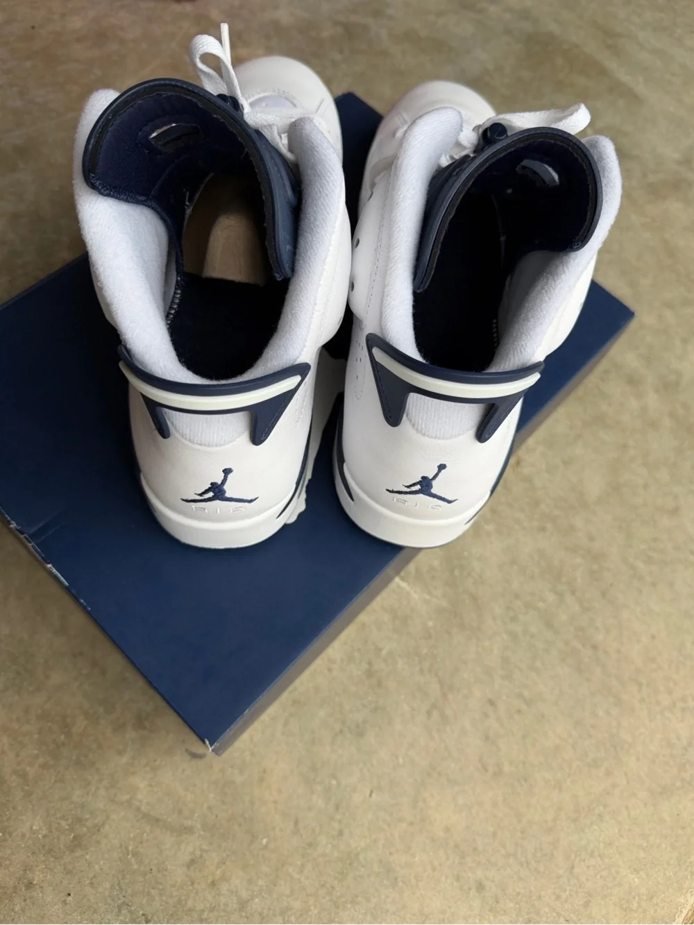 Jordan White and Navy Retro High-Top Basketball Shoes - Picture 3 of 5